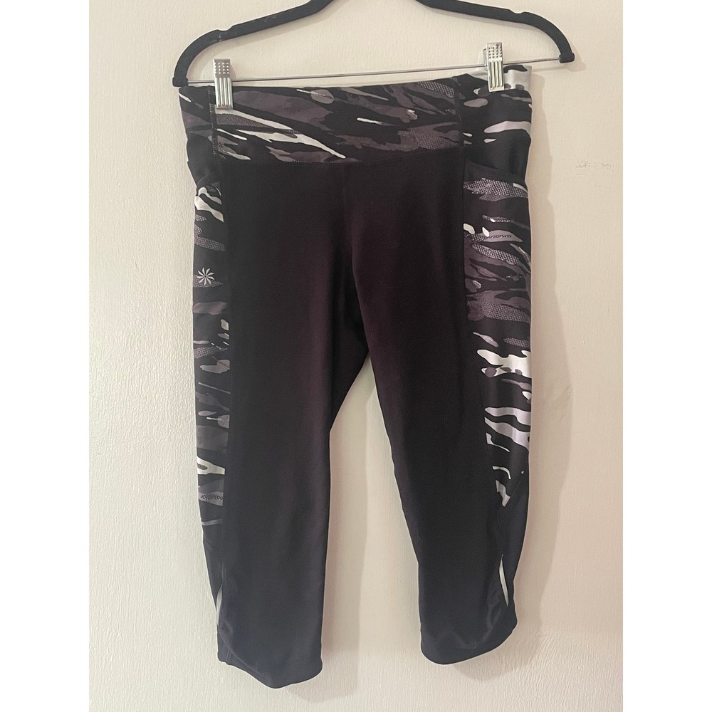Athleta Be Free Knicker Camo Mesh Capri Leggings Black Grey Small‎